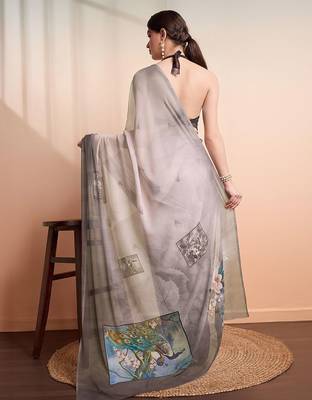 Mauve printed pure georgette casual saree with blouse piece 2