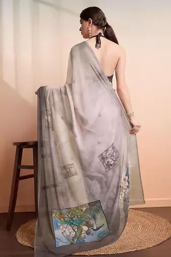 Mauve printed pure georgette casual saree with blouse piece