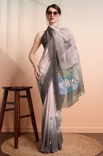 Mauve printed pure georgette casual saree with blouse piece