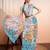 Blue printed pure georgette casual saree with blouse piece