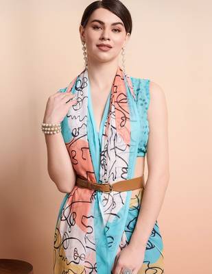 Blue printed pure georgette casual saree with blouse piece 5