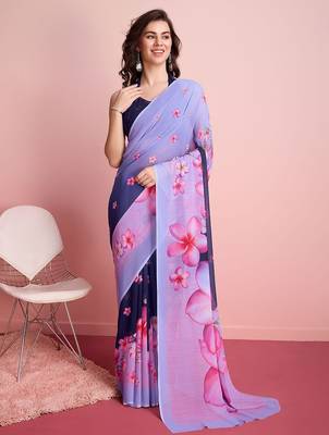 Purple elegant printed georgette saree with blouse piece 1