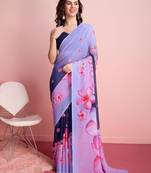 Purple elegant printed georgette saree with blouse piece