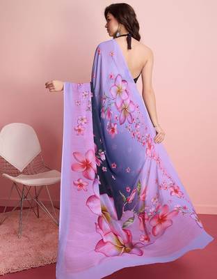 Purple elegant printed georgette saree with blouse piece 3