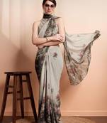 Silver printed pure georgette casual saree with blouse piece
