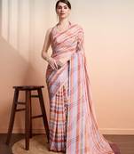 Peach printed crepe casual saree with blouse piece