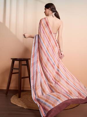 Peach printed crepe casual saree with blouse piece 3