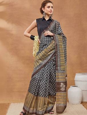 Multi printed silk blend ethnic saree with blouse piece 1