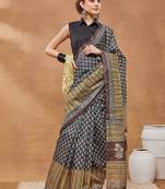 Multi printed silk blend ethnic saree with blouse piece