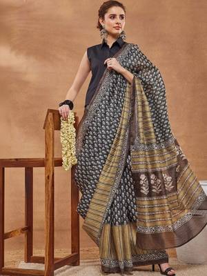 Multi printed silk blend ethnic saree with blouse piece 2