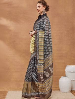 Multi printed silk blend ethnic saree with blouse piece 3