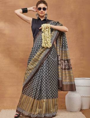 Multi printed silk blend ethnic saree with blouse piece 4