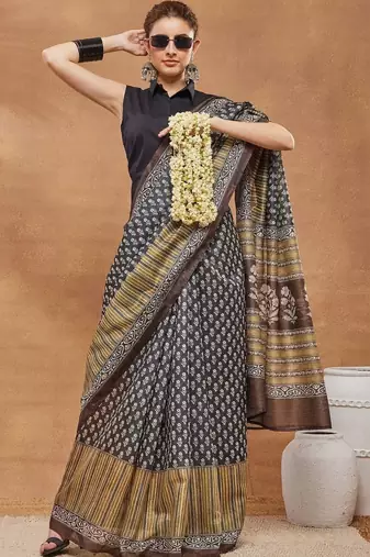 Multi printed silk blend ethnic saree with blouse piece