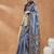 Blue printed silk blend ethnic saree with blouse piece