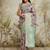 Sea green printed silk blend ethnic saree with blouse piece