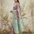 Sea green printed silk blend ethnic saree with blouse piece