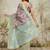 Sea green printed silk blend ethnic saree with blouse piece