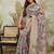 Grey printed silk blend ethnic saree with blouse piece