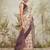 Cream printed silk blend ethnic saree with blouse piece