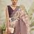 Cream printed silk blend ethnic saree with blouse piece