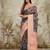 Navy blue printed silk blend ethnic saree with blouse piece