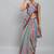 Grey printed blended cotton designer saree with blouse piece