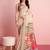 Cream printed linen casual saree with blouse piece
