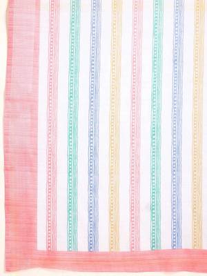 Blue printed linen casual saree with blouse piece 5