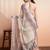 Cream printed linen casual saree with blouse piece