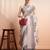 Cream printed linen casual saree with blouse piece