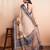 Cream printed linen casual saree with blouse piece