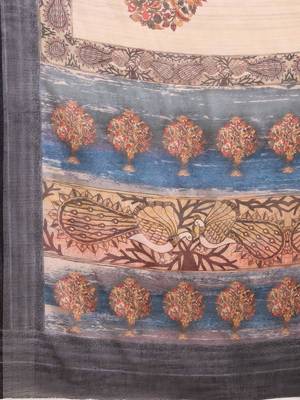 Cream printed linen casual saree with blouse piece 5