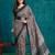 Navy blue printed blended cotton designer saree with blouse piece