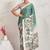 Teal printed satin fashion saree with blouse piece