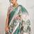 Teal printed satin fashion saree with blouse piece