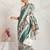 Teal printed satin fashion saree with blouse piece