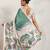Teal printed satin fashion saree with blouse piece