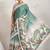 Teal printed satin fashion saree with blouse piece