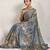Grey printed satin fashion saree with blouse piece