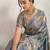 Grey printed satin fashion saree with blouse piece