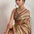 Brown printed satin fashion saree with blouse piece