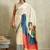 Off white printed satin fashion saree with blouse piece