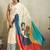 Off white printed satin fashion saree with blouse piece