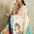 Off white printed satin fashion saree with blouse piece