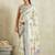 Off white printed satin fashion saree with blouse piece