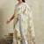 Off white printed satin fashion saree with blouse piece