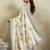 Off white printed satin fashion saree with blouse piece