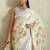 Off white printed satin fashion saree with blouse piece