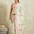 Off white printed satin fashion saree with blouse piece