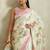 Off white printed satin fashion saree with blouse piece